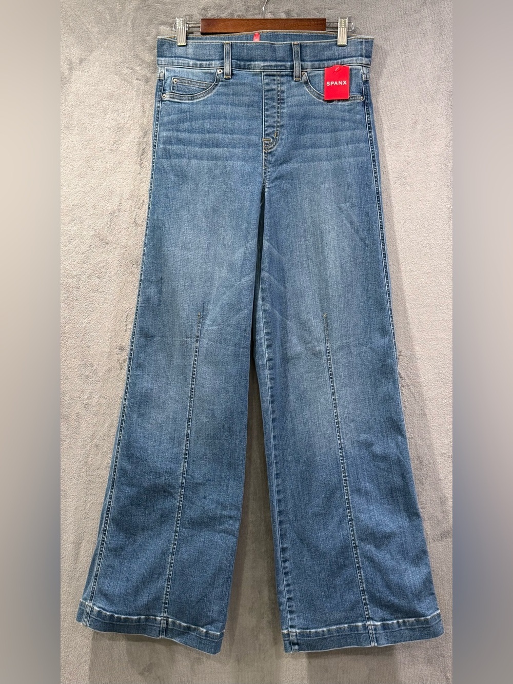 Spanx Seamed Front Wide Leg Jeans Womens Medium Vintage Indigo Stretch Boho